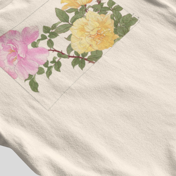Vintage Pink Yellow Rose Flower Tee - Picture 2 of 5